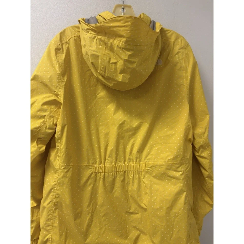 The North Face Rain Jacket Women's Yellow Polka Dot Hooded Zip Sz XL